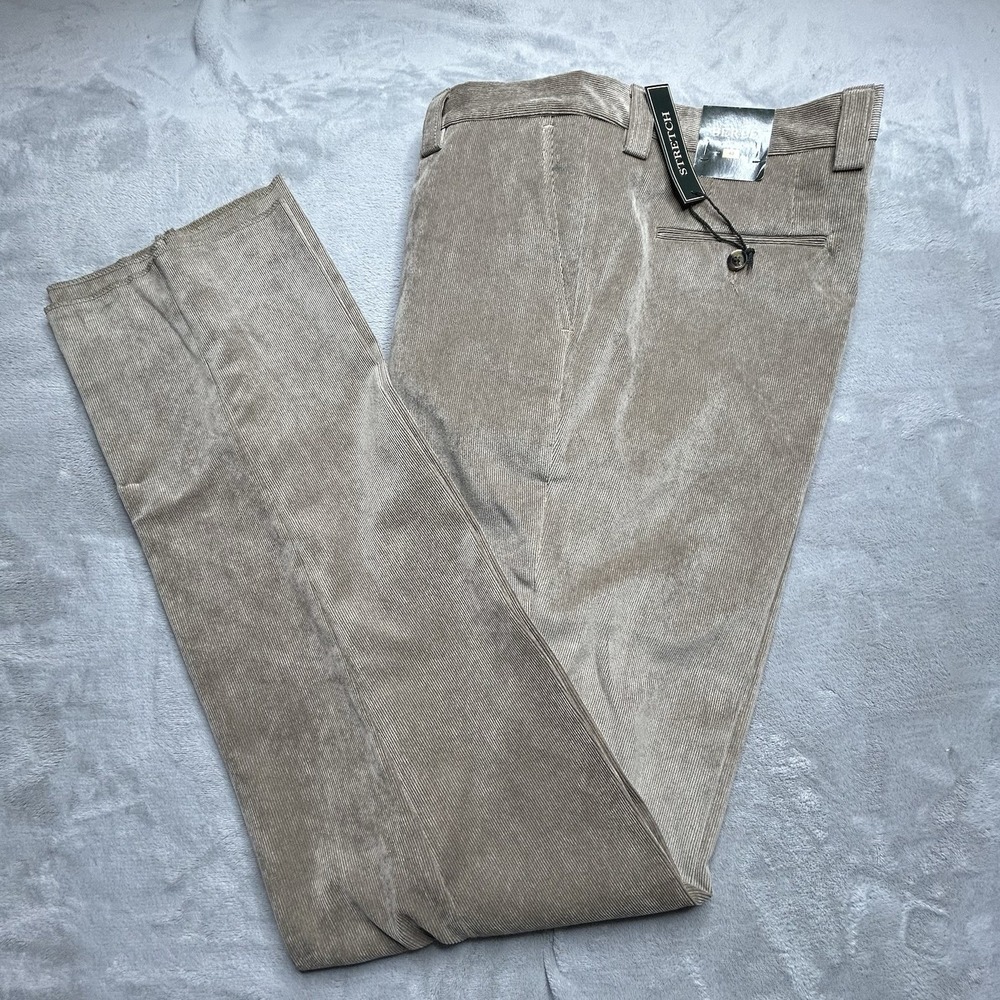 Berle Corduroy Dress Pants Mens 40 Brown Pleated Stretch Unhemmed NWT